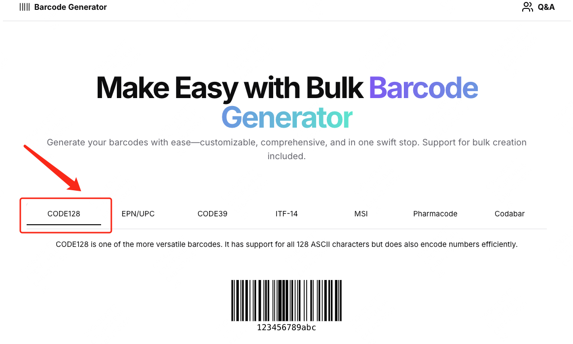 Choose Barcode Type